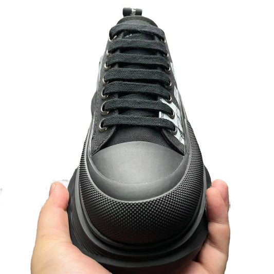 Alexander McQueen Tread Slick Lace-Up Leather Sneakers Black