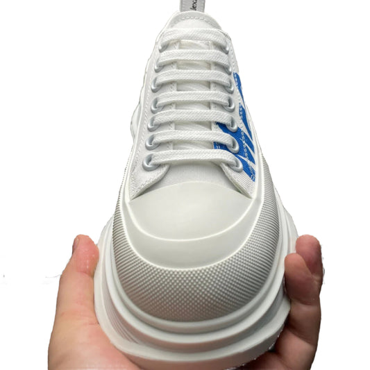 Alexander McQueen Two-Tone Lace-Up Leather Trainers White Blue