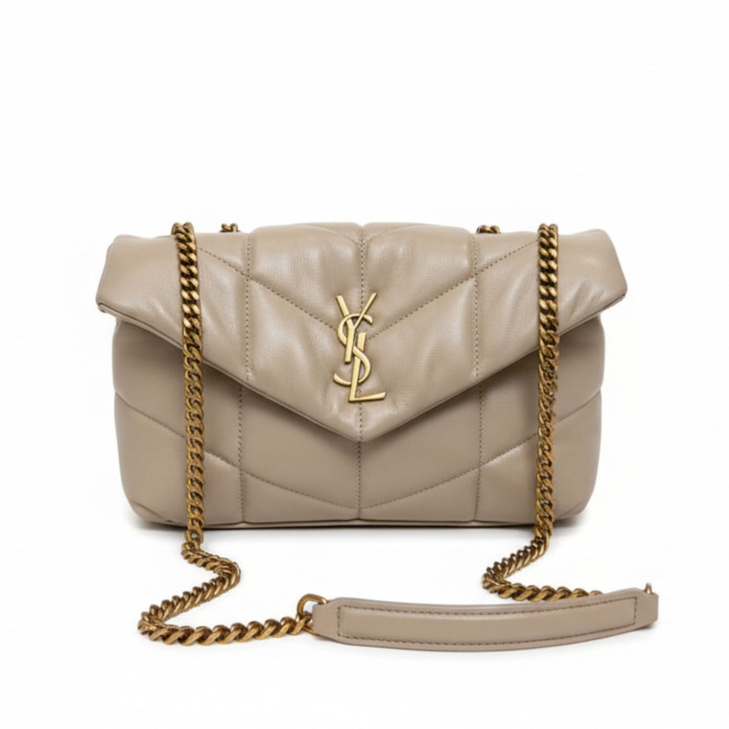 Toy Puffer Quilted Lambskin Leather Shoulder Bag Beige