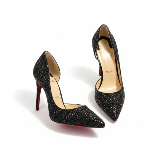 Louboutin Iriza 100 Glitter Pumps Black