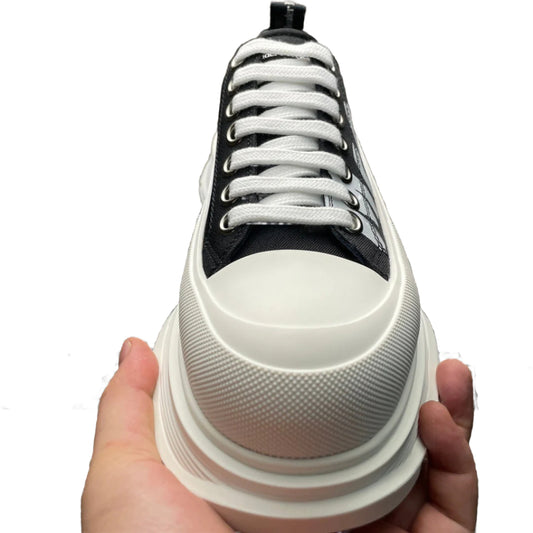 Alexander McQueen Tread Slick Lace-Up Leather Sneakers White Black