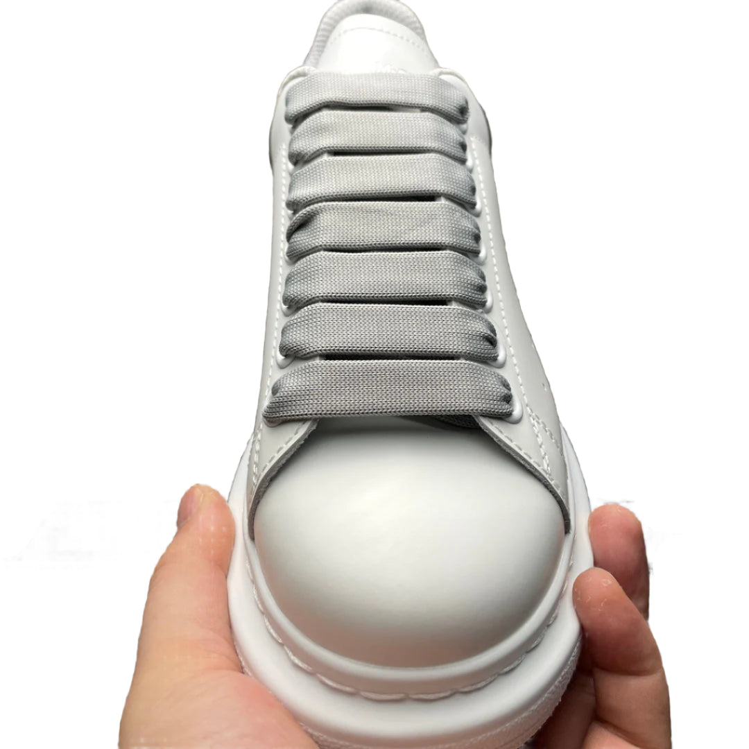 Chunky Sole Leather Trainers in White Opal Women