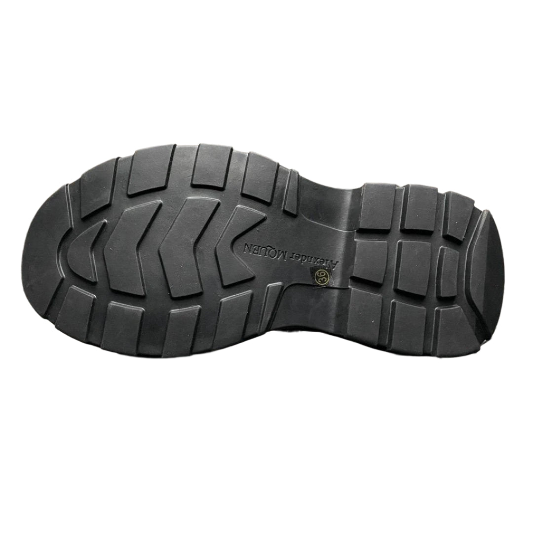 Alexander McQueen Black Patent Leather Spiked Combat Moto Boots