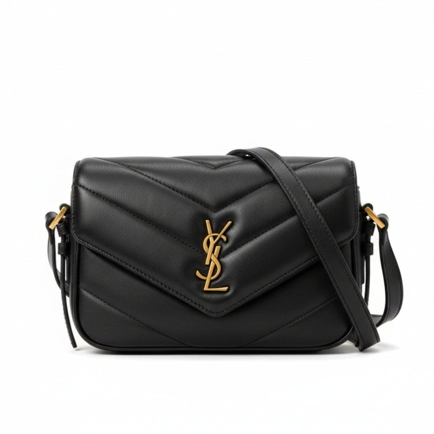 Loulou Toy Mini Matelassé Leather Crossbody Bag Black