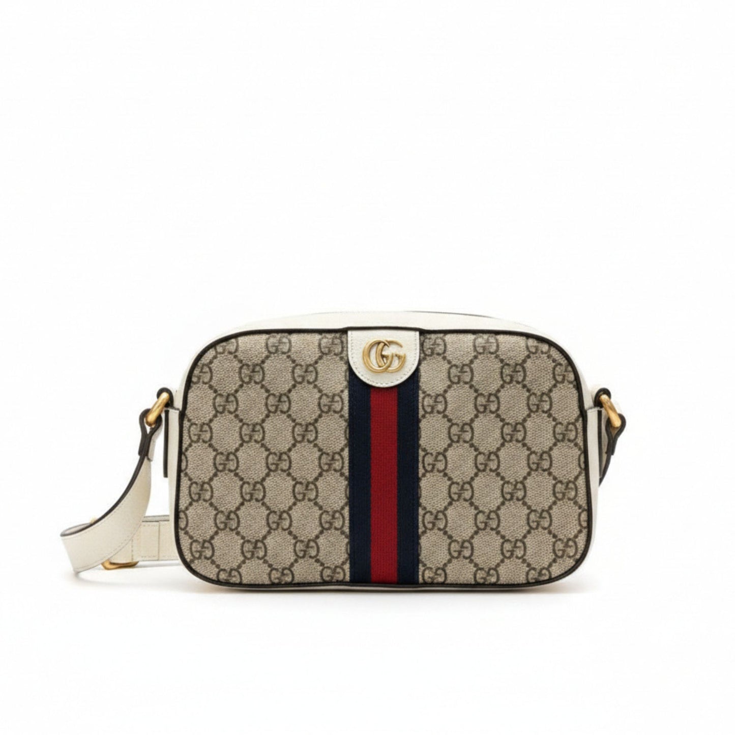 Ophidia Small Shoulder Bag – GG Supreme & White Leather