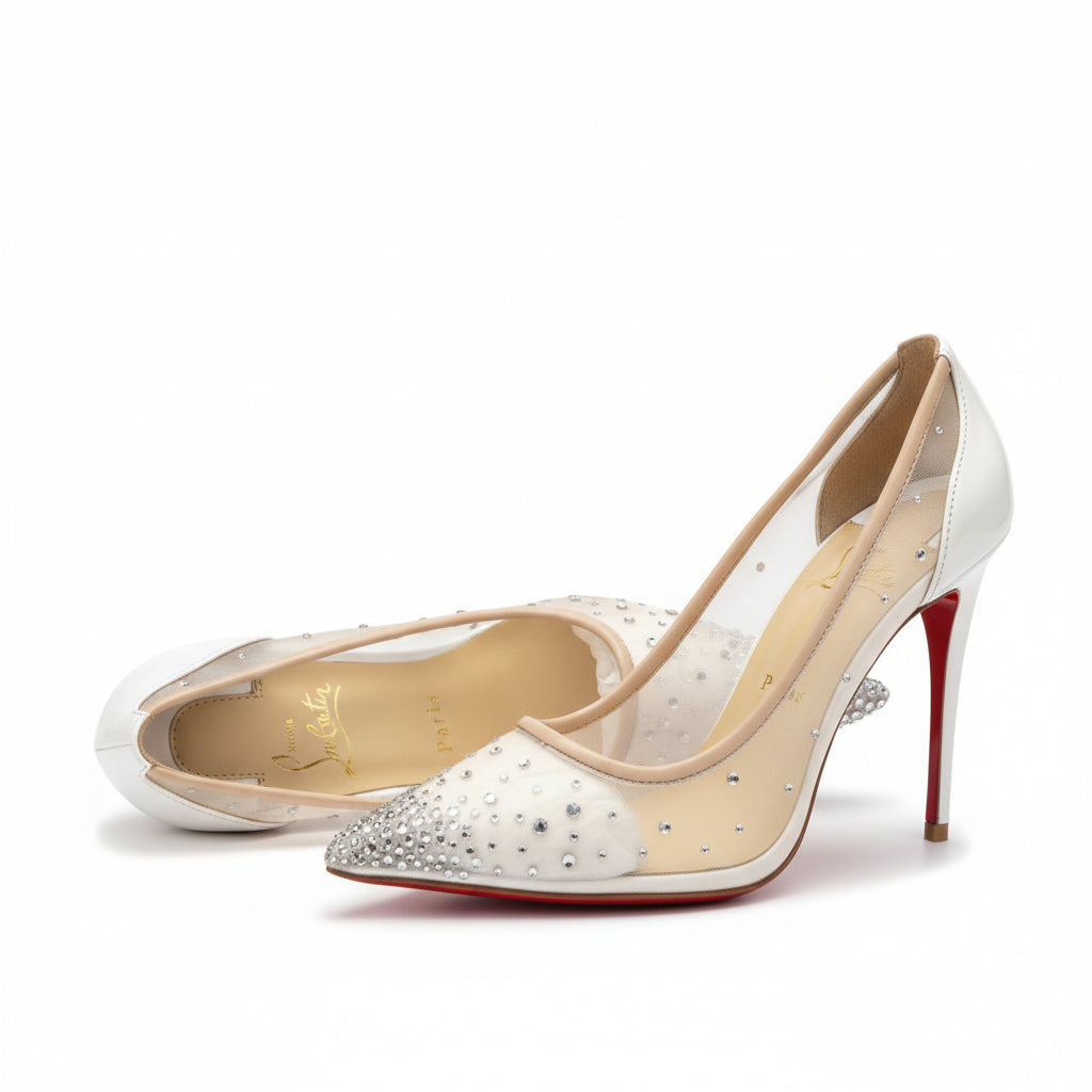 Louboutin Follies Strass Crystal Pumps White