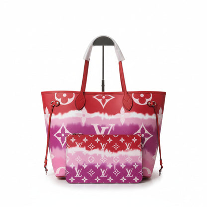 Neverfull MM Escale Tie-Dye Canvas Red Pink Tote Bag