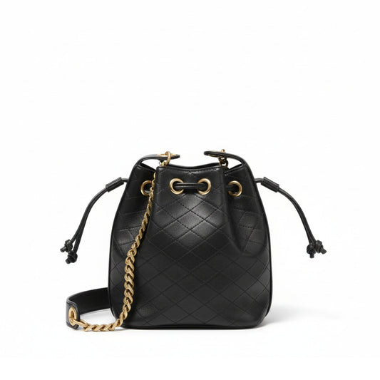 Cassandre Quilted Leather Bucket Bag – Black