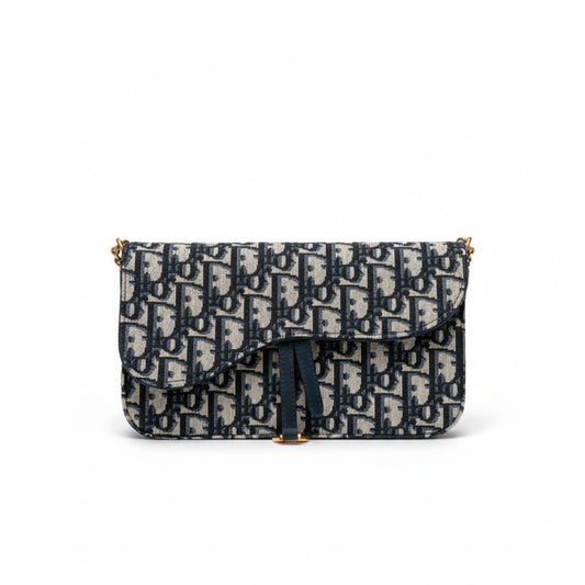 Saddle Pouch Blue Oblique Jacquard with D Charm