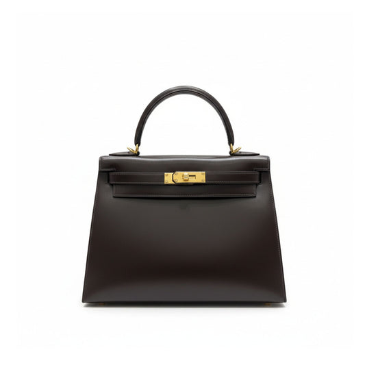Kelly 28 Vintage Black Box Calf Leather Gold Hardware