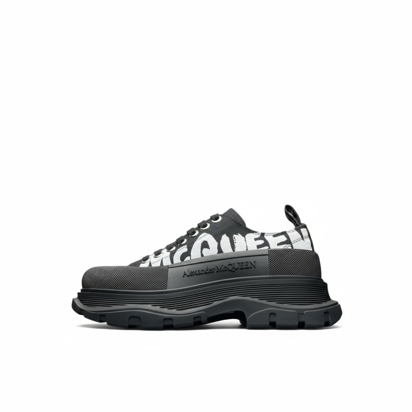 Alexander McQueen Tread Slick Lace-Up Leather Sneakers Black