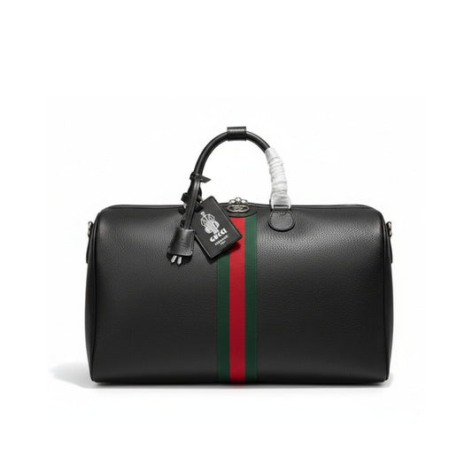 Gucci Web Trademark Medium Duffle Bag Black Leather