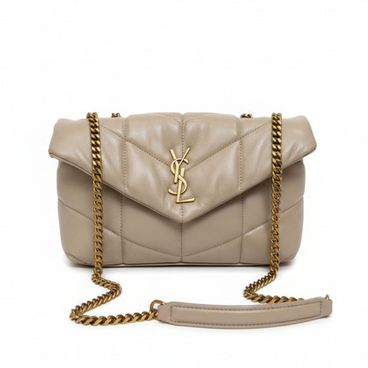 Toy Puffer Quilted Lambskin Leather Shoulder Bag Beige