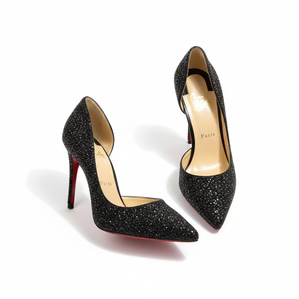 Louboutin Iriza 100 Glitter Pumps Black