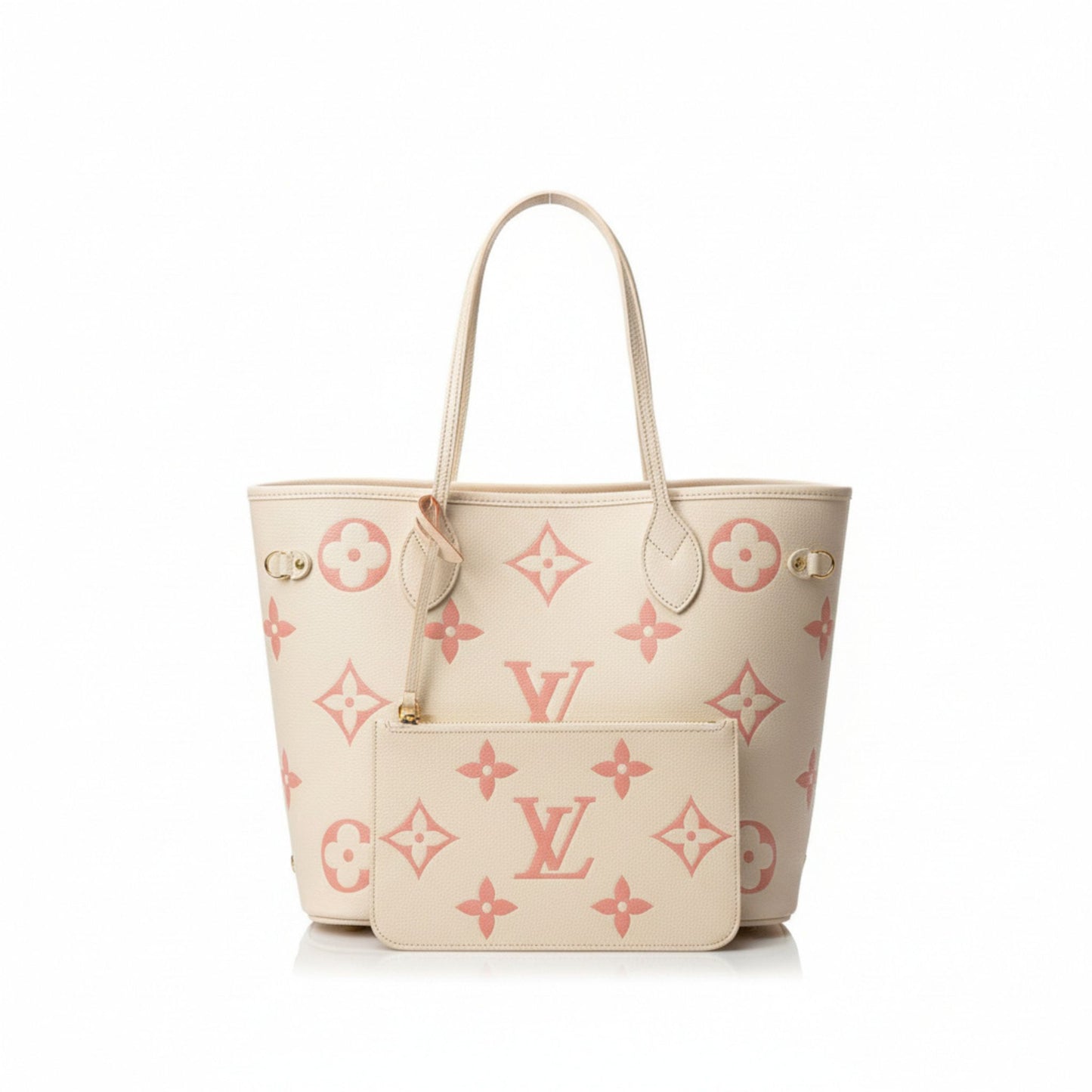 Neverfull MM Monogram Empreinte Leather Cream Rose Trianon Tote Bag