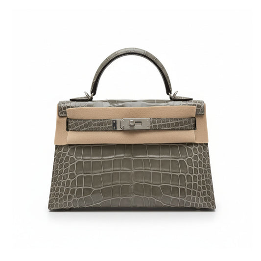 Mini Kelly II HSS Gris Perle & Black Matte Alligator with Palladium Hardware