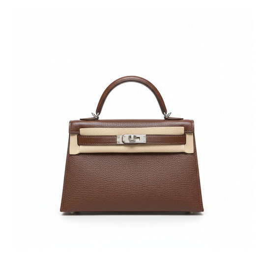 Mini Kelly 20 Bi-Color Havane Leather Palladium Hardware
