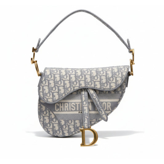 Saddle Bag Gray Dior Oblique Embroidery