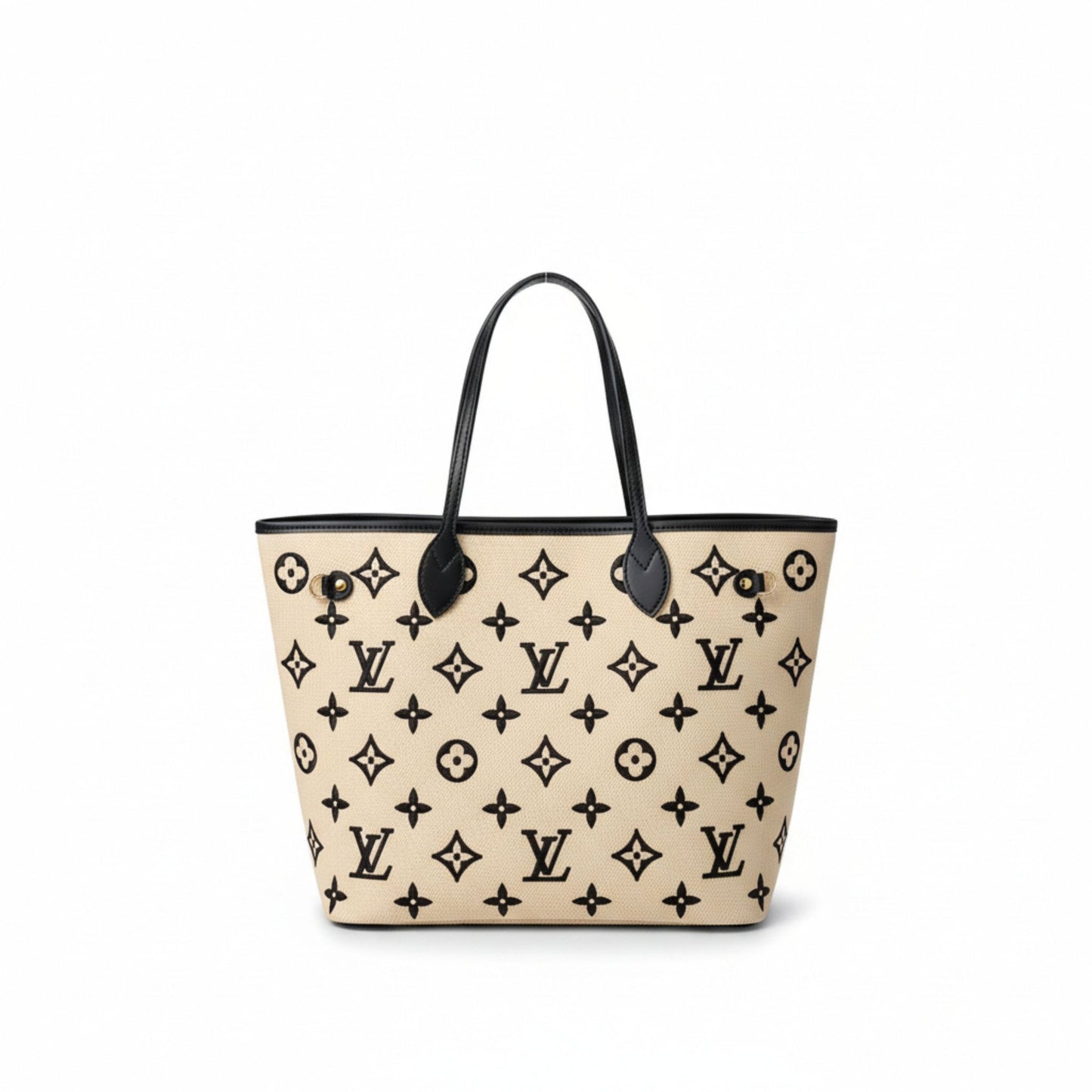 Neverfull MM By The Pool Raffia Cream Black Tote Bag