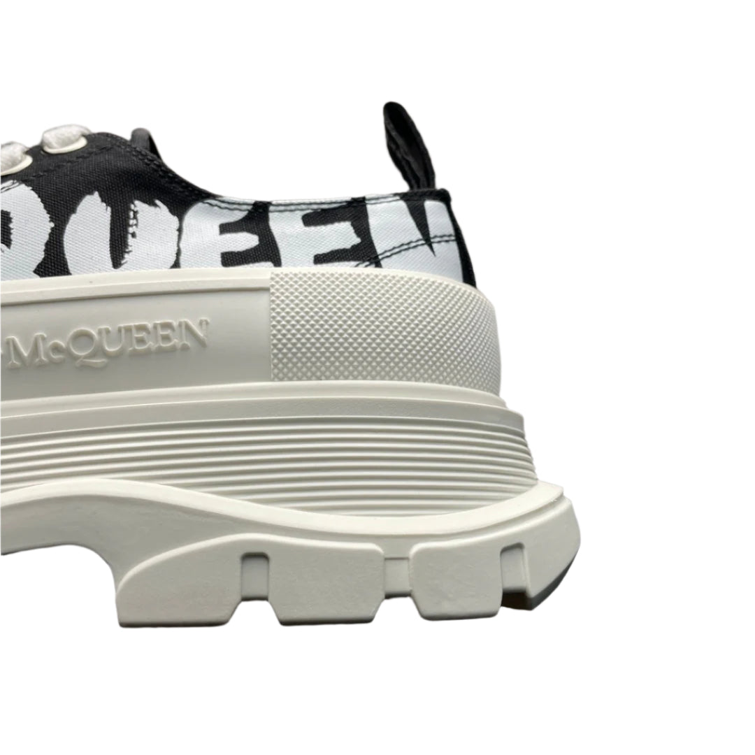 Alexander McQueen Tread Slick Lace-Up Leather Sneakers White Black