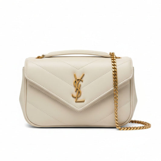 Loulou Mini Chevron Quilted Lambskin Leather Shoulder Bag White
