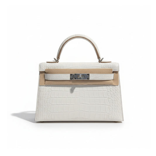 Mini Kelly 20 Nata Alligator Leather with Palladium Hardware