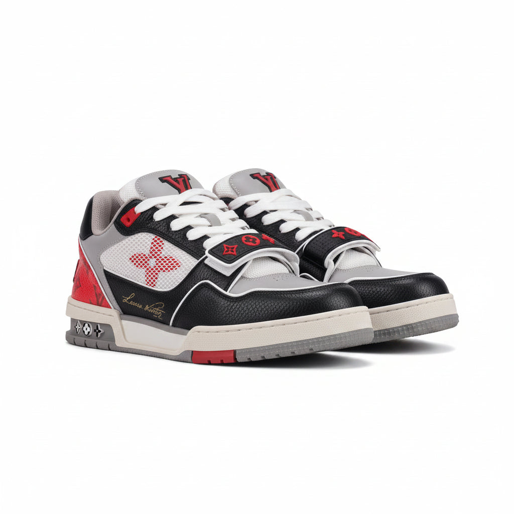LV Trainer Low Velcro Sneakers – Black/Grey/Red