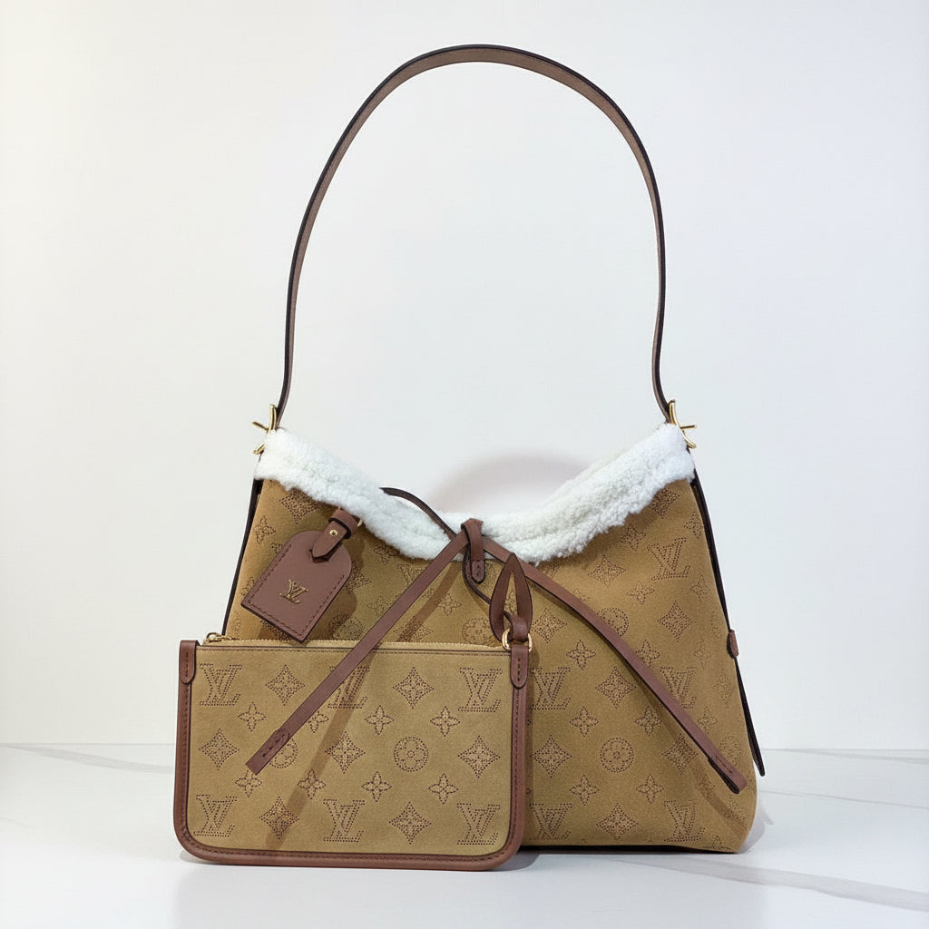 LV CarryAll PM – Beige Mahina Suede