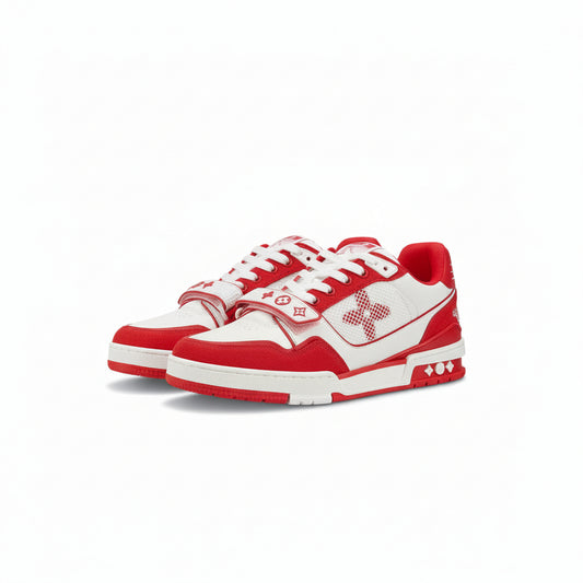 LV Trainer Monogram Denim Sneakers – Red/White