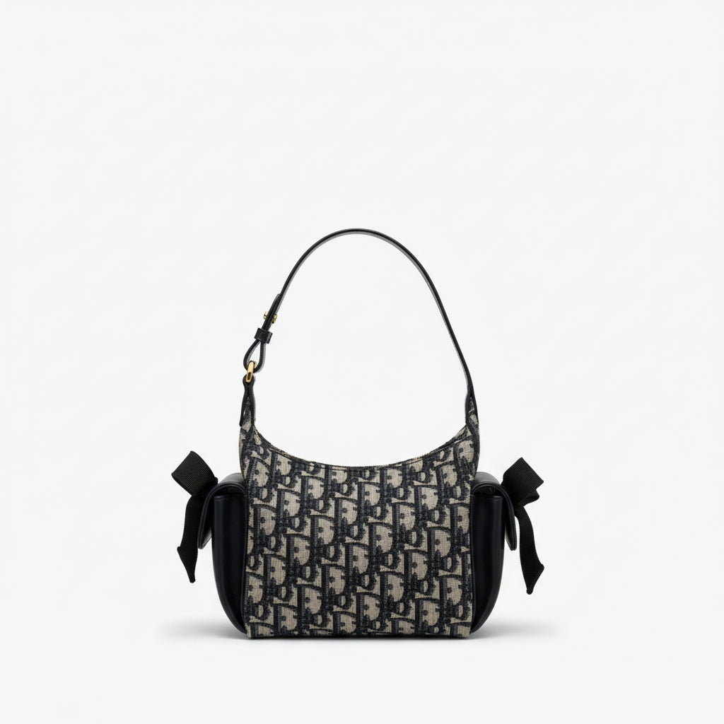D-Dream Bag Blue Dior Oblique & Black Calfskin