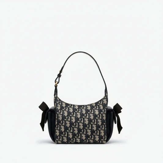 D-Dream Bag Blue Dior Oblique & Black Calfskin