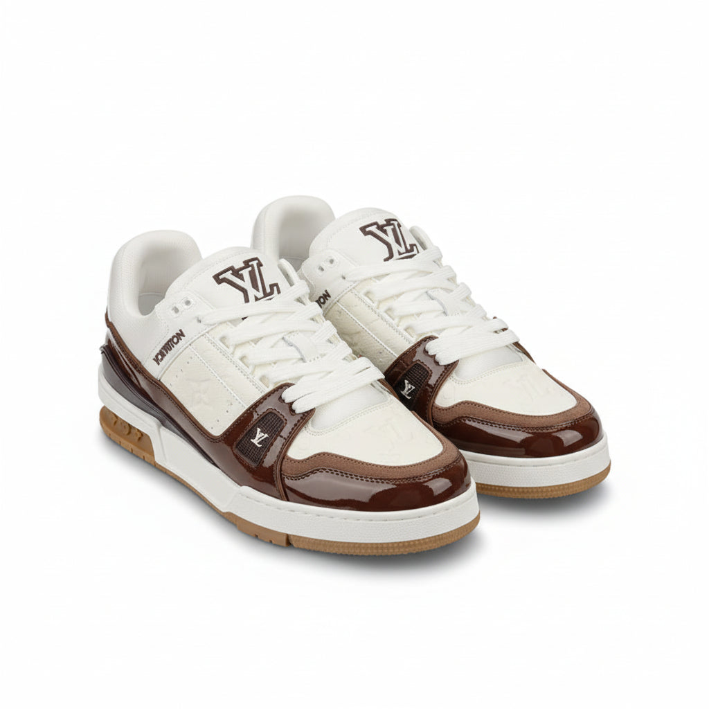 LV Trainer Sneakers – White/Mocha Brown
