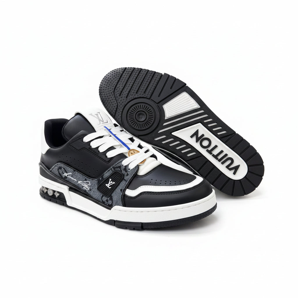 LV Trainer #54 Sneakers – Black/White Monogram Denim