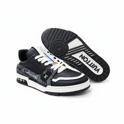 LV Trainer #54 Sneakers – Black/White Monogram Denim