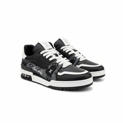 LV Trainer #54 Sneakers – Black/White Monogram Denim