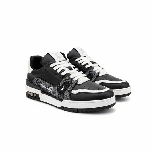 LV Trainer #54 Sneakers – Black/White Monogram Denim