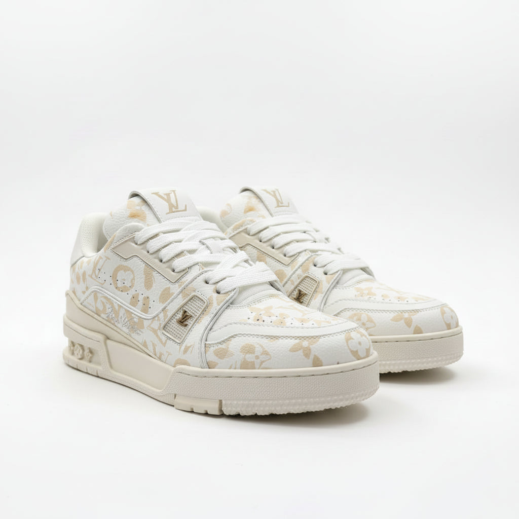 LV Trainer Sneakers – Beige Monogram Denim
