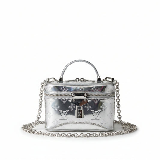 LV Ski Vanity Chain Pouch – Silver Monogram Miroir