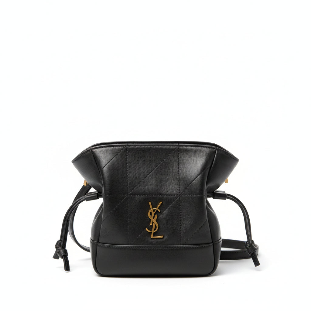 Mini Jamie Quilted Logo Shoulder Bag Black Lambskin Gold Hardware