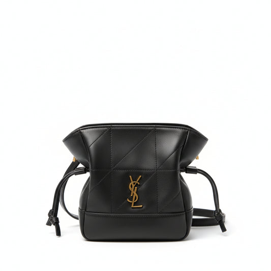 Mini Jamie Quilted Logo Shoulder Bag Black Lambskin Gold Hardware