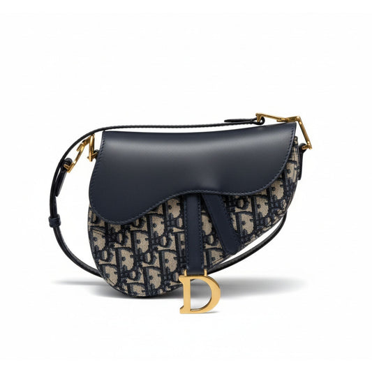 Mini Saddle Bag Blue Dior Oblique Jacquard with Strap