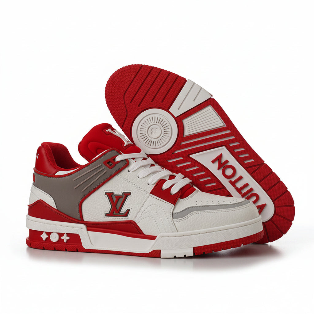LV Trainer Sneakers – Red/White/Grey