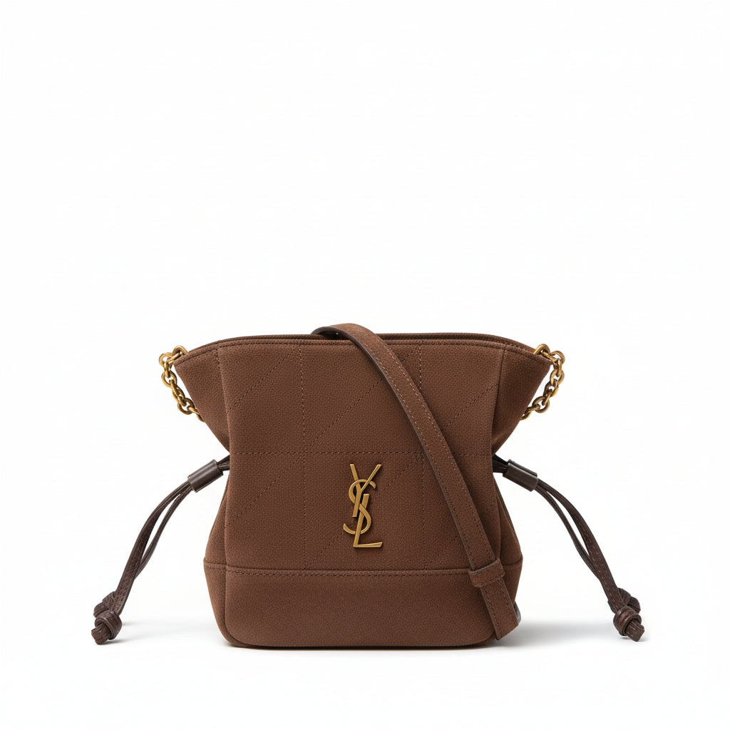 Small Jamie Bucket Bag Brown Suede Gold Hardware