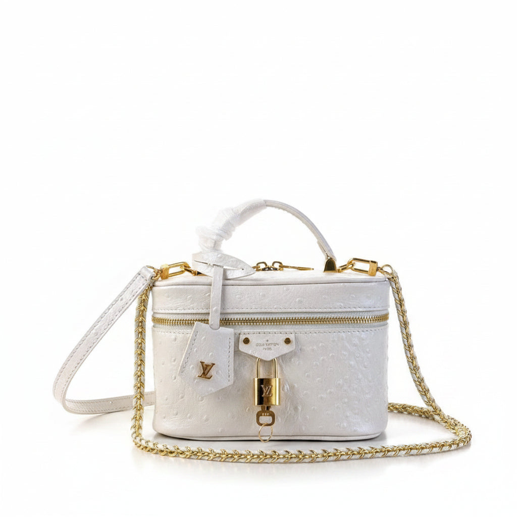 LV Vanity Chain Pouch – White Ostrich