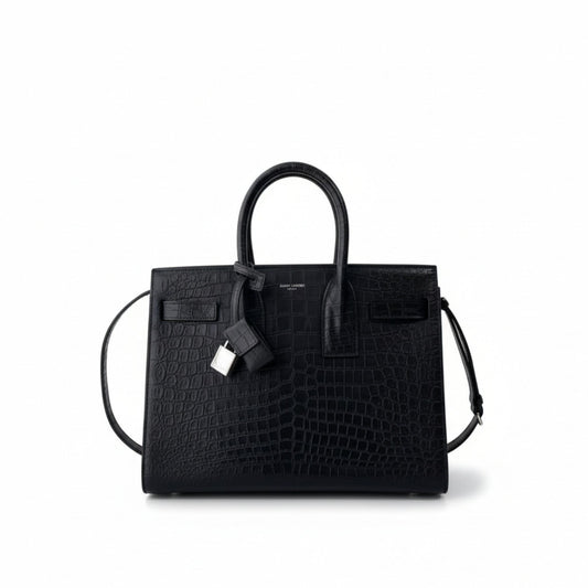 Sac de Jour Black Crocodile-Embossed Leather Bag