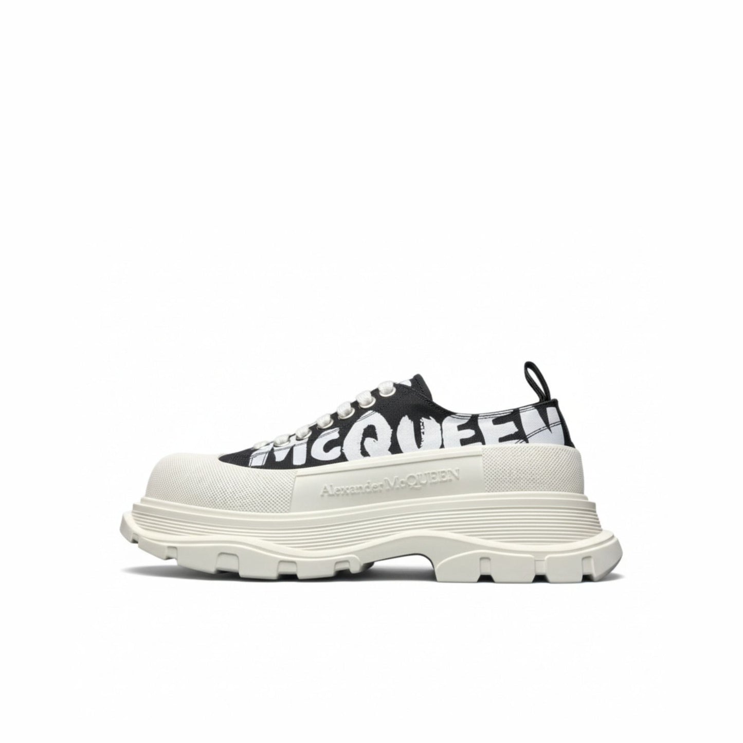 Alexander McQueen Tread Slick Lace-Up Leather Sneakers White Black