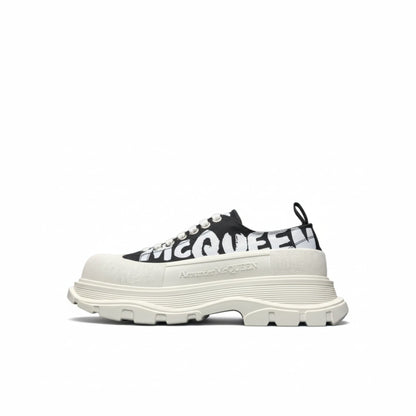 Alexander McQueen Tread Slick Lace-Up Leather Sneakers White Black