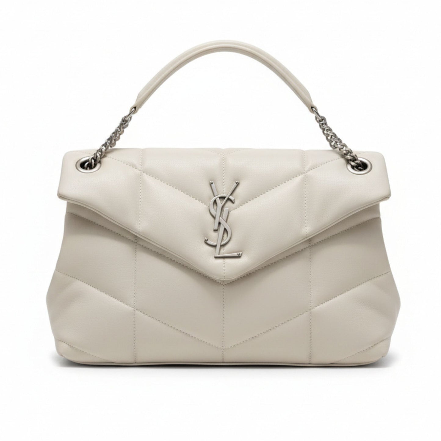 Loulou Puffer Quilted Lambskin Leather Shoulder Bag Silver