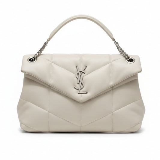 Loulou Puffer Quilted Lambskin Leather Shoulder Bag Silver