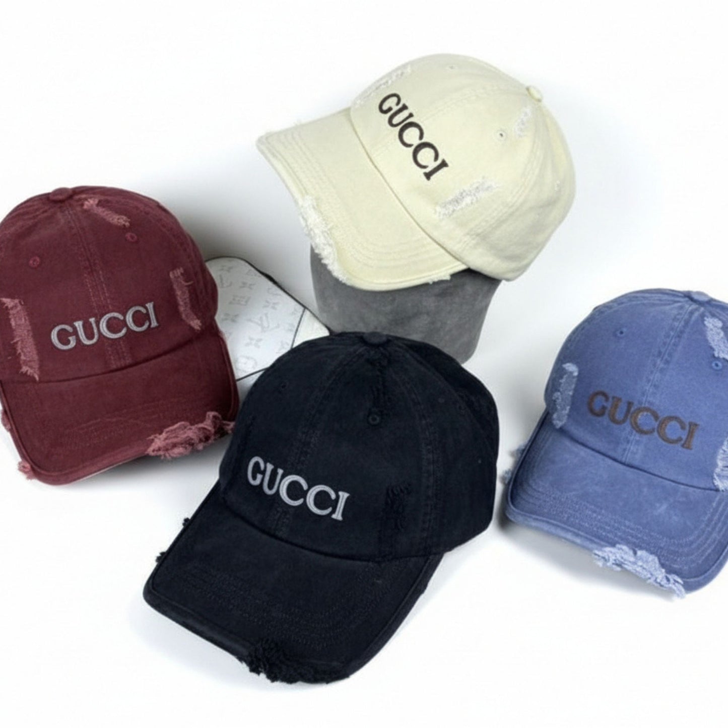 Gucci Logo-Embroidered Distressed Cotton Baseball Caps
